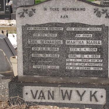 WYK Sirk Bernardus, van 1904-1959 &amp; Martha Maria 1904-1992