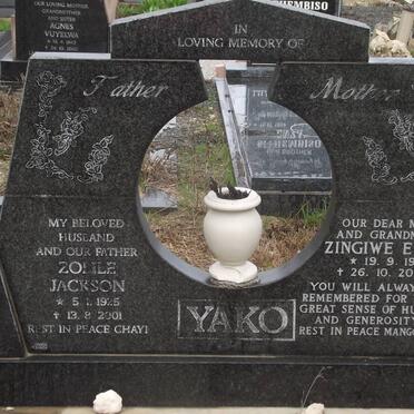 YAKO Zolile Jackson 1925-2001 &amp; Zingiwe Evelyn 1936-2003