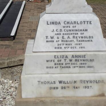 CUNNINGHAM Linda Charlotte 1887-1911 :: REYNOLDS Thomas William 1927 &amp; Eliza Annie 1860-1920
