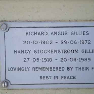 GILLIES Richard Angus 1902-1972 &amp; Nancy Stockenstroom 1910-1989