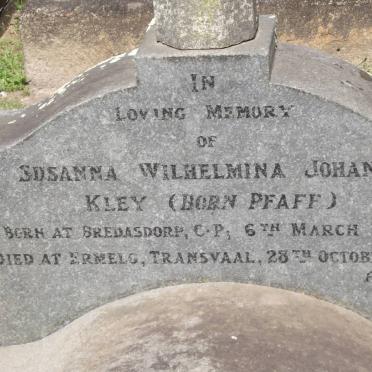 KLEY Susanna Wilhelmina Johanna nee PFAFF 1863-1944