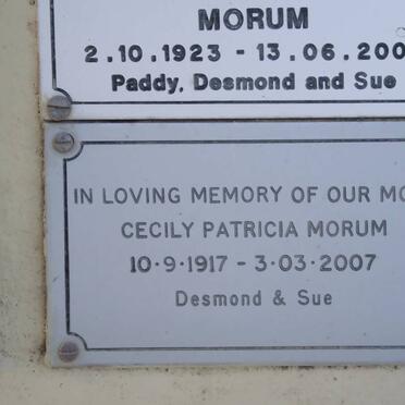 MORUM ? 1923-2003 &amp; Cecily Patricia 1917-2007