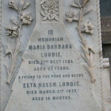 LUNDIE Maria Barbara -1905 :: LUNDIE Zeta Helen -1877
