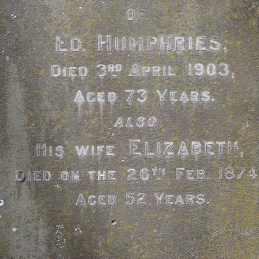 HUMPHRIES E.D. -1903 &amp; Elizabeth -1874