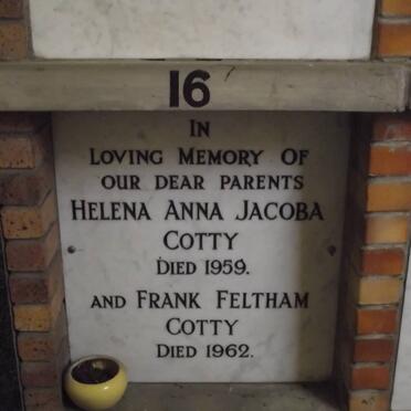 COTTY Frank Feltham -1962 &amp; Helena Anna Jacoba -1959