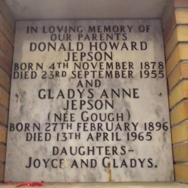 JEPSON Donald Howard 1878-1955 &amp; Gladys Anne GOUGH 1896-1965