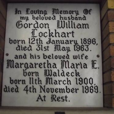 LOCKHART Gordon William 1896-1963 &amp; Margaretha Maria E. WALDECK 1900-1969