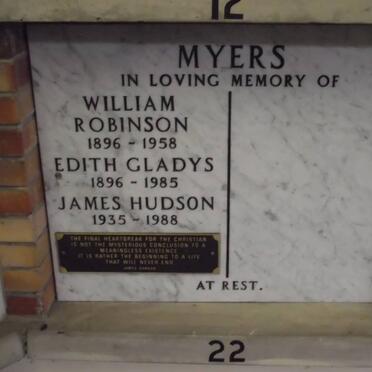 MYERS William Robinson 1896-1958 &amp; Edith Gladys 1896-1985 :: MYERS James Hudson 1935-1988