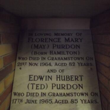 PURDON Edwin Hubert -1965 &amp; Florence Mary HAMILTON -1964