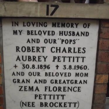 PETTITT Robert Charles Aubrey 1896-1960 &amp; Zema Florence BROCKETT 1899-1981