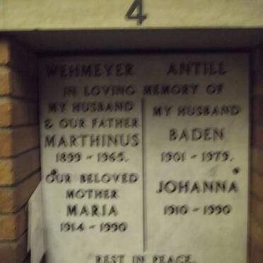 WEHMEYER Marthinus 1899-1965 &amp; Maria 1914-1990 :: ANTILL Baden 1901-1979 &amp; Johanna 1910-1990