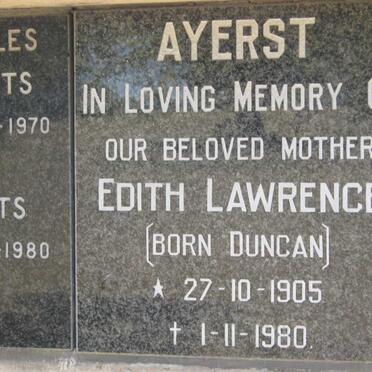 AYERST  Edith Lawrence nee DUNCAN 1905-1980