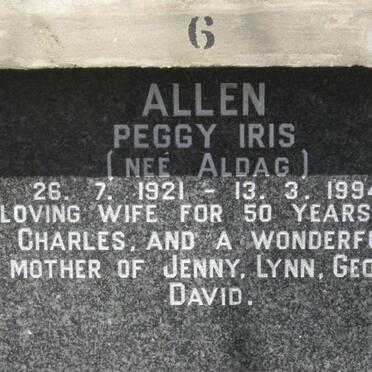 ALLEN Peggy Iris nee ALDAG 1921-1994