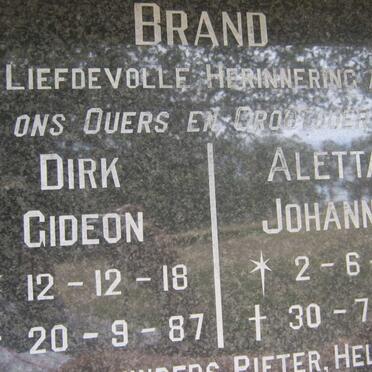 BRAND Dirk Gideon 1918-1987 &amp; Aletta Johanna 1918-1992
