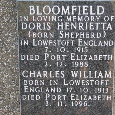 BLOOMFIELD Charles William 1913-1996 &amp; Doris Henrietta SHEPHERD 1915-1988