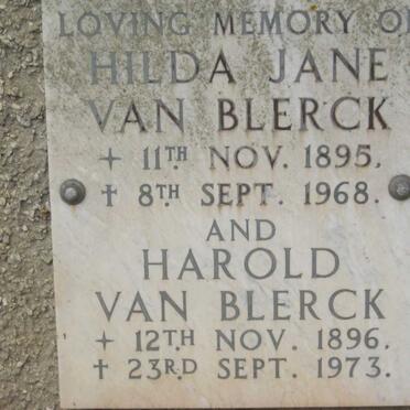 BLERCK Harold, van 1896-1973 &amp; Hilda Jane 1895-1968