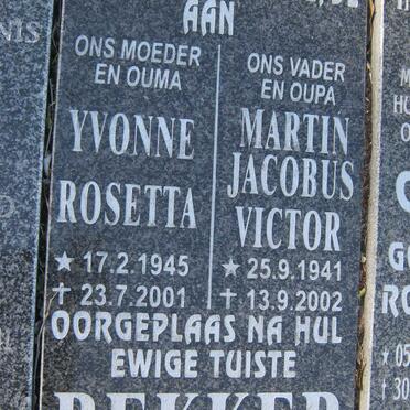 BEKKER Martin Jacobus Victor 1941-2002 &amp; Yvonne Rosetta 1945-2001