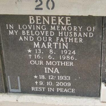BENEKE Martin 1924-1986 &amp; Ina 1933-2009