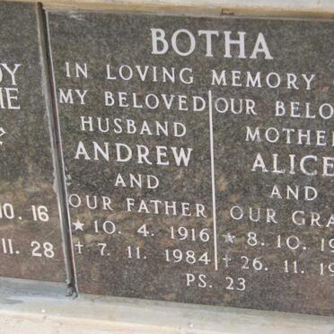 BOTHA Andrew 1916-1984 &amp; Alice 1920-1985