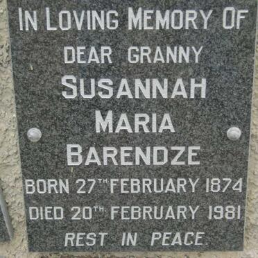 BARENDZE  Susannah Maria 1874-1981