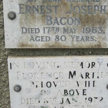 BACON Ernest Joseph -1963 &amp; Florence Martha -1972