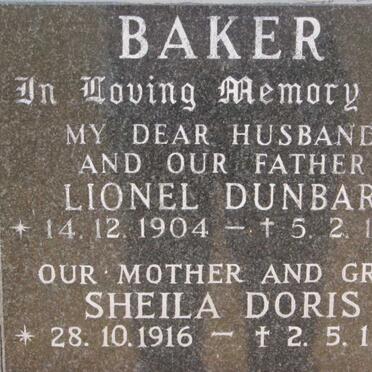 BAKER Lionel Dunbar 1904-1980 &amp; Sheila Doris 1916-1997