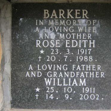 BARKER William 1911-2002 &amp; Rose Edith 1917-1988