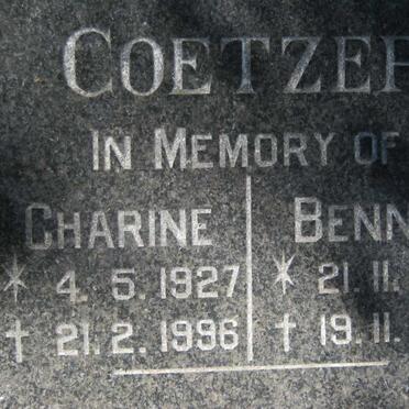 COETZER Bennie 1959-1996 &amp; Charine 1927-1996