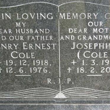 COLE Henry Ernest 1918-1976 &amp; Josephine 1922-2003