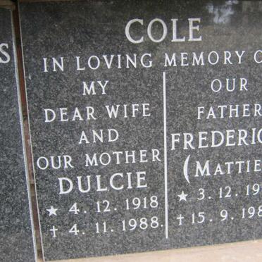 COLE Frederick 1914-1989 &amp; Dulcie 1918-1988