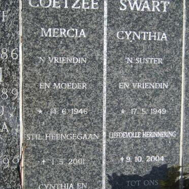 COETZEE Mercia 1946-2001 :: SWART Cynthia 1949-2004