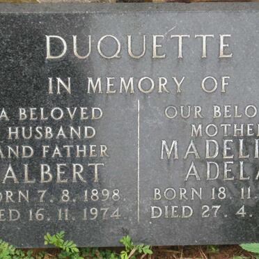 DUQUETTE Albert 1898-1974 &amp; Madeline Adela 1908-1996