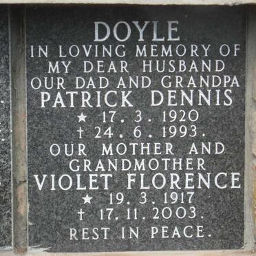 DOYLE Patrick Dennis 1920-1993 &amp; Violet Florence1917-2003