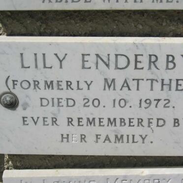 ENDERBY Lily formerly MATTHEW -1972