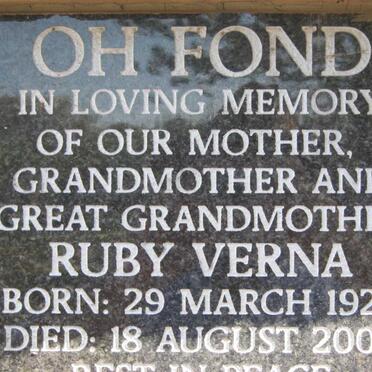 FOND Ruby Verna, Oh 1929-2006