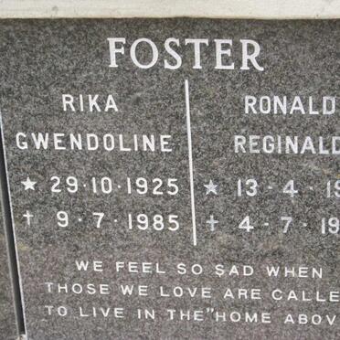 FOSTER Ronald Reginald 1913-1994 &amp; Rika Gwendoline 1925-1985