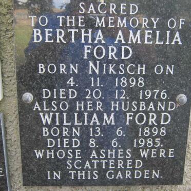 FORD William 1898-1985 &amp; Bertha Amelia NIKSCH 1898-1976 