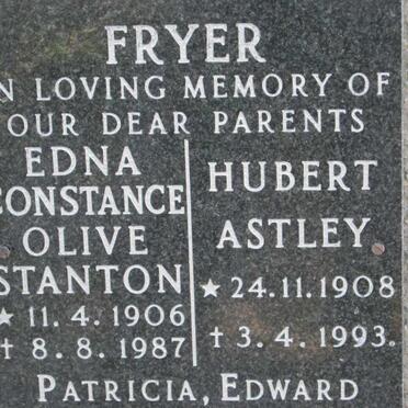 FRYER Hubert Astley 1908-1993 &amp; Edna Constance Olive Stanton 1906-1987