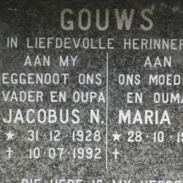 GOUWS Jacobus N. 1928-1992 &amp; Maria J.  1935-