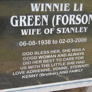 GREEN Winnie Li (Forson) 1938-2009