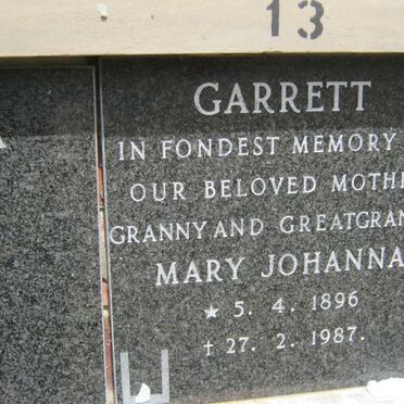 GARRETT Mary Johanna 1896-1987