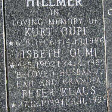 HILLMER Peter Klaus 1939-1999 &amp; Lisbeth 1902-1989 :: HILLMER Kurt 1906-1986