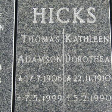 HICKS Thomas Adamson 1906-1999 &amp; Kathleen Dorothea 1910-1990