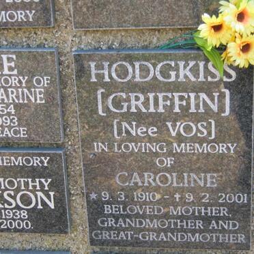 HODGKISS Caroline GRIFFIN nee VOS 1910-2001