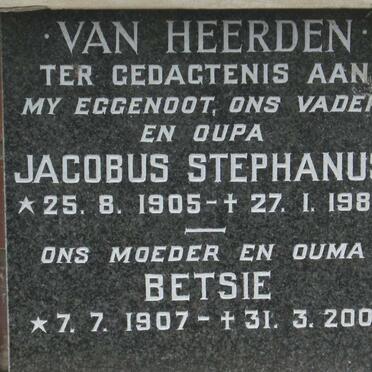 HEERDEN Jacobus Stephanus, van 1905-1988 &amp; Betsie 1907-2001