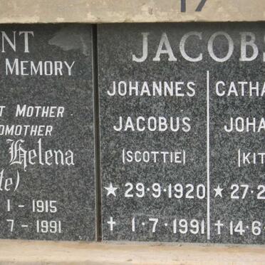 JACOBS Jacobus 1920-1991 &amp; Catharina Johanna 1928-2009