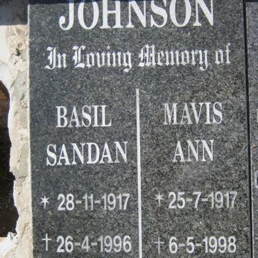 JOHNSON Basil Sandan 1917-1996 &amp; Mavis Ann 1917-1998