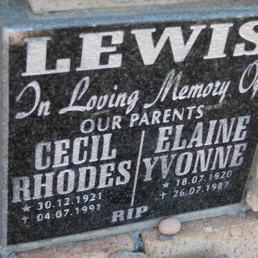 LEWIS Cecil Rhodes 1921-1991 &amp; Elaine Yvonne 1920-1987