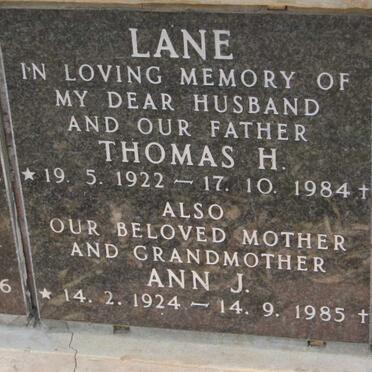 LANE Thomas H. 1922-1984 &amp; Ann J. 1924-1985