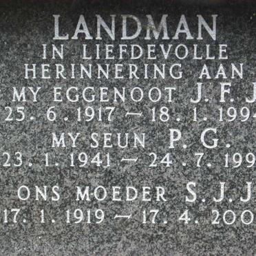 LANDMAN J.F.J. 1917-1994 &amp; S.J.J. 1919-2005 :: LANDMAN P.G. 1941-1997